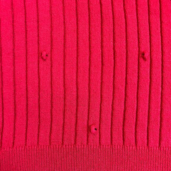 Ann Taylor Sz XXL Red Textured Ribbed Knit Stretchy Cardigan Scalloped Neck Cute - Picture 15 of 16